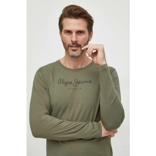 PepeJeans Pamučna majica Eggo za muškarce, boja: zelena, s tiskom