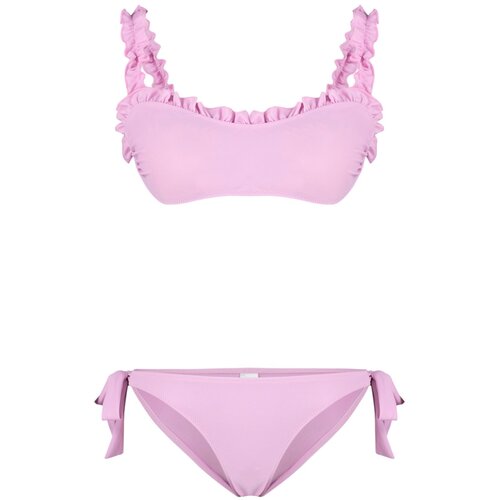 Trendyol Pink Bralette Frilly Textured Bikini Set Slike