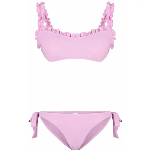 Trendyol Pink Bralette Frilly Textured Bikini Set