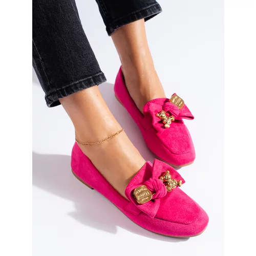 SHELOVET Fuchsia suede loafers