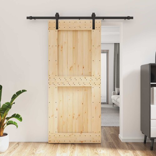  Klizna vrata Prirodna i crna 90 x 210 cm Čvrsta borovina Cene