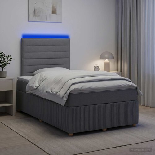  LED okvir za krevet s madracem Svjetlosiva 120 x 190 cm Tkanina Cene