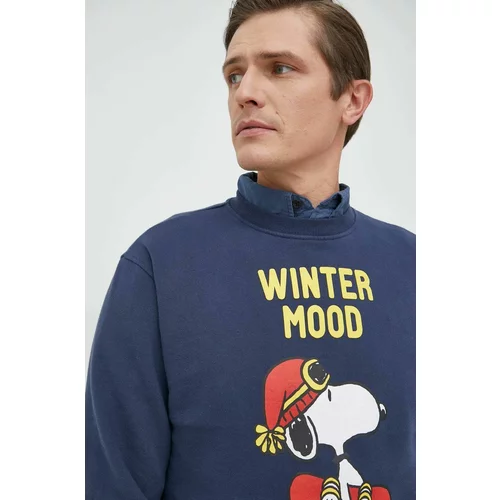 Mc2 Saint Barth Bombažen pulover X Peanuts moški, mornarsko modra barva