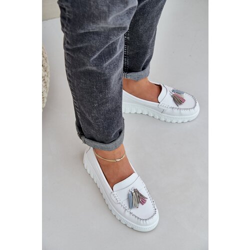 PE1 Leather Women&amp;#039;s Moccasins With Fringes On Platform And Wedge White Eleazetta Slike
