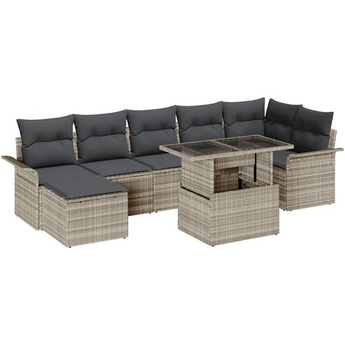 vidaXL Vrtna sedežna garnitura z blazino 8 pcs Svetlo siva Poly ratan, (5000135361) Cene