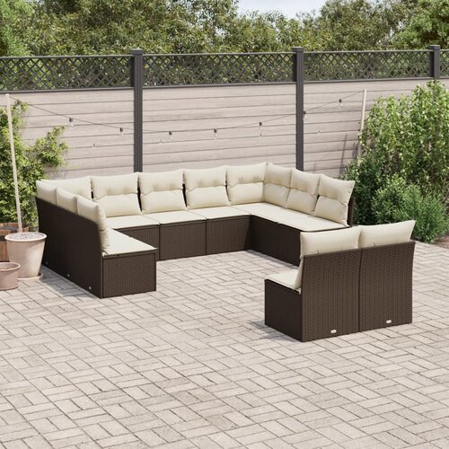 VidaXL 11-dijelni set vrtnih sofa od poliratana s jastucima smeđi Slike