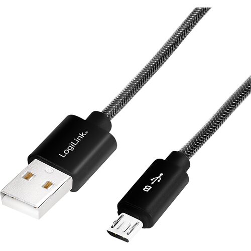Logilink CU0132 - kabel USB 2.0, USB-A/M do Micro-USB/M, najlon, aluminij, črna/siva, 1 m USB kabel USB 2.0 USB-A vtič, USB-mikro-B vtič 1 m, (20416731) Cene