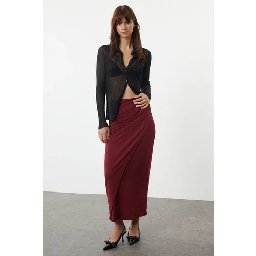 Trendyol Claret Red Gather Drape Detailed Maxi Wrapped Flexible Skirt