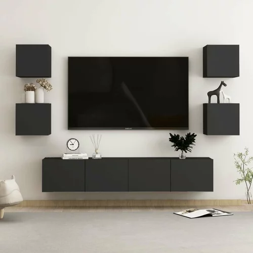  Komplet TV omaric 6-delni črna iverna plošča, (20731645)