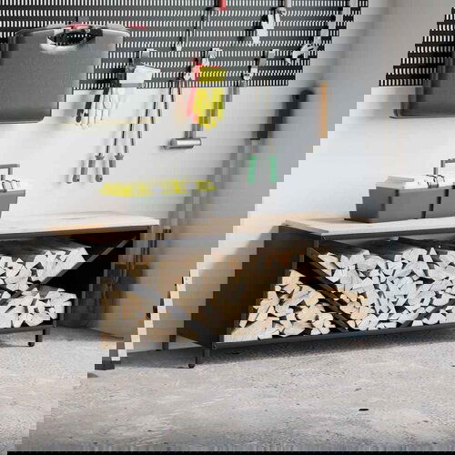 VidaXL Stalak za drva za ogrjev s drvenim vrhom crni 100,5x35,5x40 cm Slike