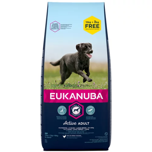 Eukanuba 15+3 kg gratis! 18 kg Adult & Puppy velike in srednje velike pasme - Adult Large Breed piščanec