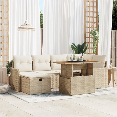 vidaXL 7-delni vrtni sofa set z blazinami bež poli ratan Cene