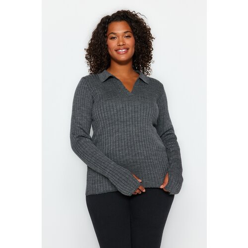 Trendyol Curve Anthracite Polo Neck Knitwear Sweater with Detailed Sleeves Cene