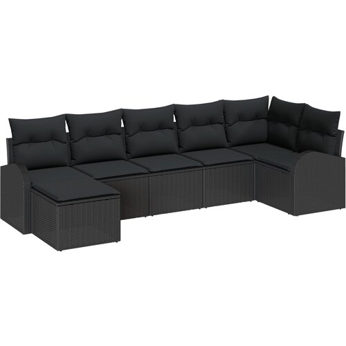 VidaXL set od 7 dijelova vrtne garniture s jastučićima crni poli ratan, dvosed vrtne garniture s pohranom i jastučićima crni poli ratan Slike