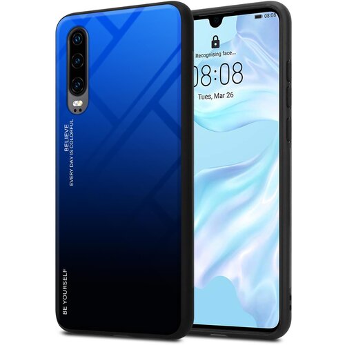 Ohi&scaron;je, združljiv s Huawei v modri barvi - črni - dvobarvni za&scaron;čitni pokrov iz silikona TPU in hrbta iz kaljenega stekla, (20574932) Cene