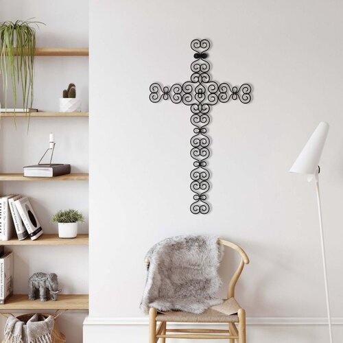 Wallxpert metalni zidni ukras 5200, ukrasni krst od spiralnih ornamenata, 44 x 75 cm, crni Slike