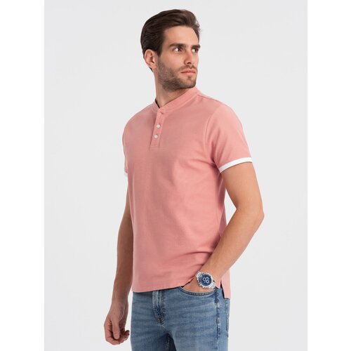 Ombre Men&amp;#039;s collarless polo shirt - pink Slike