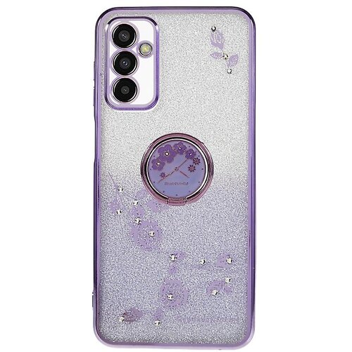 INORCO Za Samsung Galaxy M13 4G/F23 5G/M23 5G Glitter Gradient TPU ovitek za telefon Dekorativni ovitek s cvetličnimi kamenčki s stojalom za prstan, (22035440) Slike