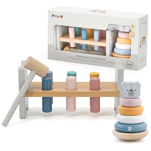 Viga polarb set drvena piramida + bu&scaron;ilica s čekićem polarni medvjed montessori Cijene