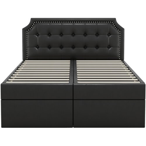 Lumor Oblazinjena postelja s predalom 140x200 cm iz umetnega usnja - odprta z obeh strani - črna, (22151187) Cene