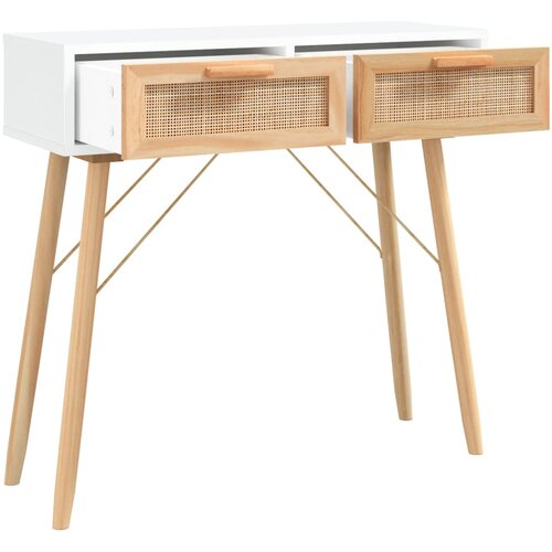  Konzolni stol bijeli 80x30x75 cm od borovine i prirodnog ratana Slike