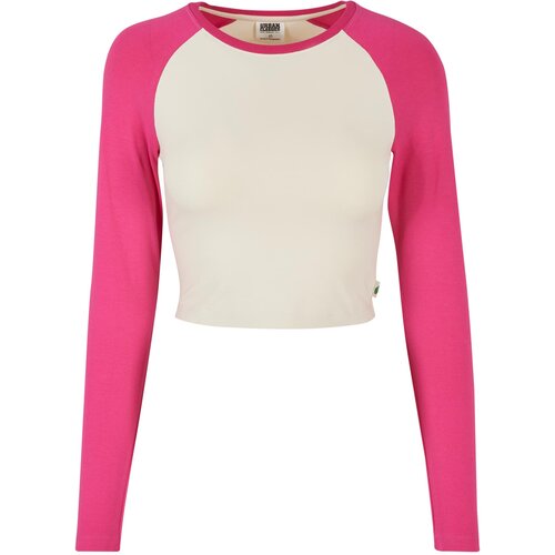 UC Curvy Ladies Organic Cropped Retro Baseball Longsleeve Whitesand/Hibiskus Pink Slike