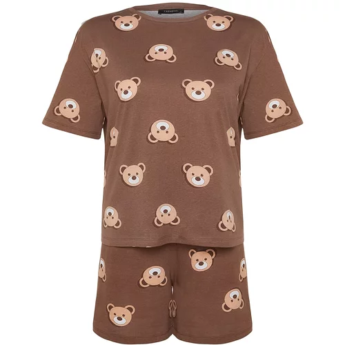 Trendyol Curve Plus Size Pajama Set - Brown - Animal print