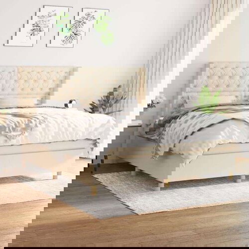  Krevet s oprugama i madracem krem 160x200 cm od tkanine Cijene