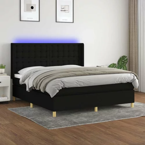  Box spring postelja z vzmetnico LED črna 160x200 cm blago, (20898578)
