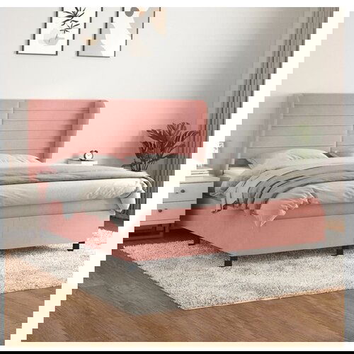 VidaXL Box spring postelja z vzmetnico roza 180x200 cm žamet Slike
