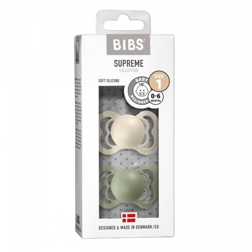 Bibs tolažilna duda - silikon Supreme s simetričnim cucljem 0-6 m 2/1 ivory/sage Cene