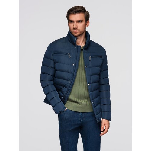Ombre Men&amp;#039;s lightweight jacket of combined materials with hood and decorative quilting - black Slike