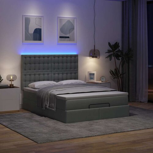 vidaXL Otomanski posteljni okvir z vzmetnico siv 140x200 cm blago Cene