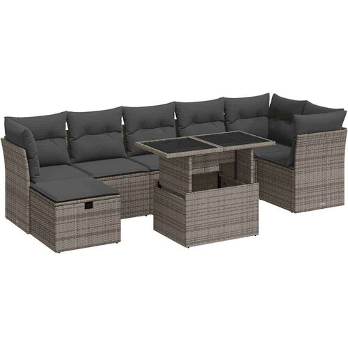  8-dijelni set vrtnih sofa od poliratana s jastucima sivi Slike