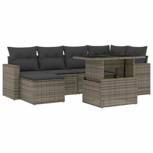 Maison Chic Seti vrtnega pohištva - Vrtna garnitura - Vrtni pohištvo set 7-delna z blazinami siv poli ratan, (21802543) Cene
