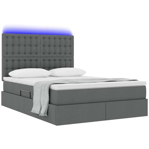  Krevet S LED lampica s pohranom Tamno siva 140 x 190 cm tkanina Slike