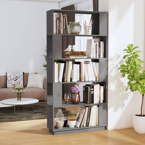 VidaXL knjižna omara/pregrada siva 80x25x163,5 cm trdna borovina Slike