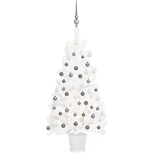 vidaXL umjetno božićno drvce s LED svjetlima i kuglicama bijelo 90 cm
