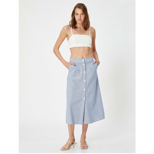 Koton Midi Skirt With Buttons And Slits In The Linen Blend Slike