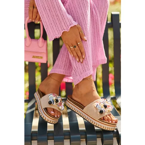 Kesi Women's platform slippers with S.Barski embellishments Beige