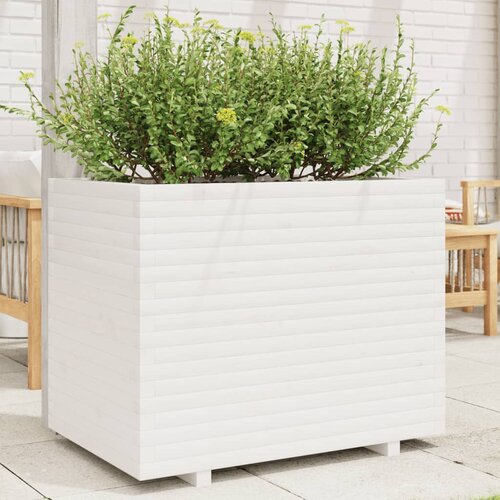 VidaXL Vrtno cvetlično korito belo 90x60x72,5 cm trdna borovina Slike