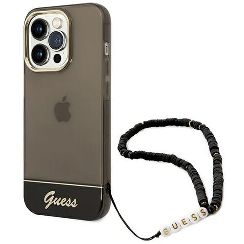 Guess Maska za telefon za iPhone 14 Pro hardcase Translucent Pearl Strap crna Slike