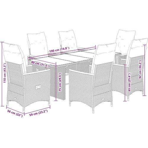  7-dijelni vrtni bistro set od poliratana s jastucima crni Slike