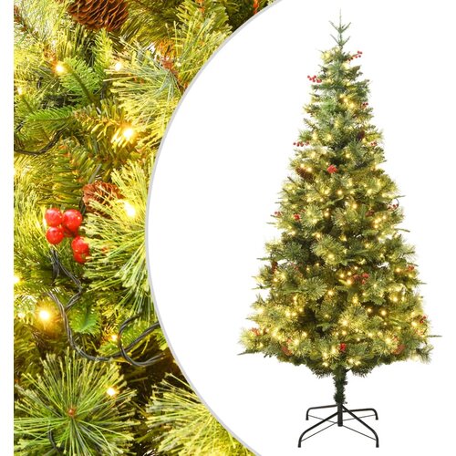 vidaXL Božićno drvce s LED svjetlima i šiškama zeleno 120 cm PVC i PE Cijene