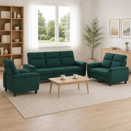 Set sofe 3 pcs Tamnozelena Tkanina - Tamnozelena 1-sjedalna + 2-sjedalna (140 cm) + 3-sjedalna Cene