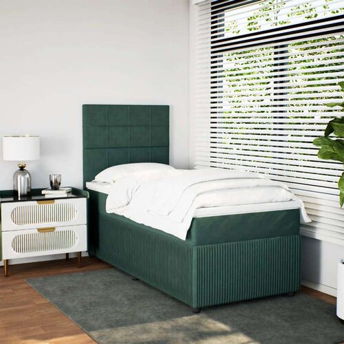 VidaXL Box spring krevet s madracem tamnozeleni 90x190 cm bar&amp;scaron;unasti Slike