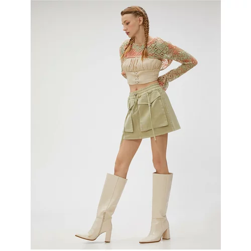 Koton Cargo Denim Skirt with Pocket Detail and Elastic Waist