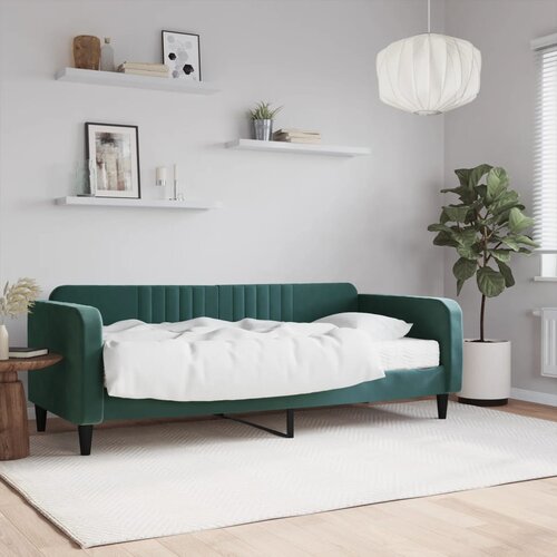 VidaXL Dnevna postelja z vzmetnico temno zelena 90x200 cm žamet Slike