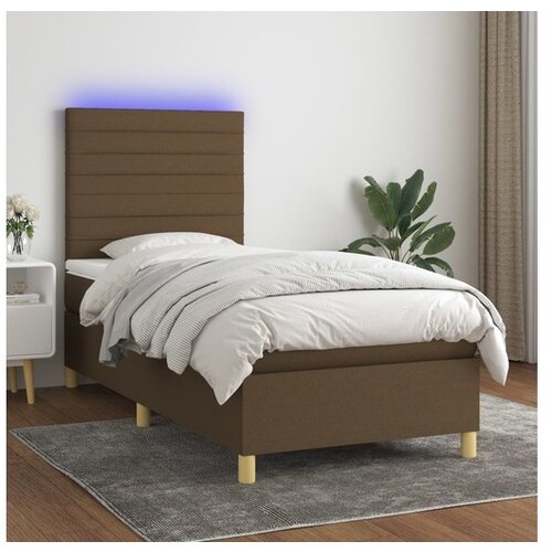 vidaXL Box spring postelja z vzmetnico LED temno rjava 90x190 cm blago Cene