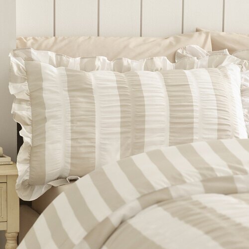 Catherine Lansfield Bež 3-delna posteljnina za zakonsko posteljo 200x200 cm Seersucker Frill Stripe &amp;ndash; Slike